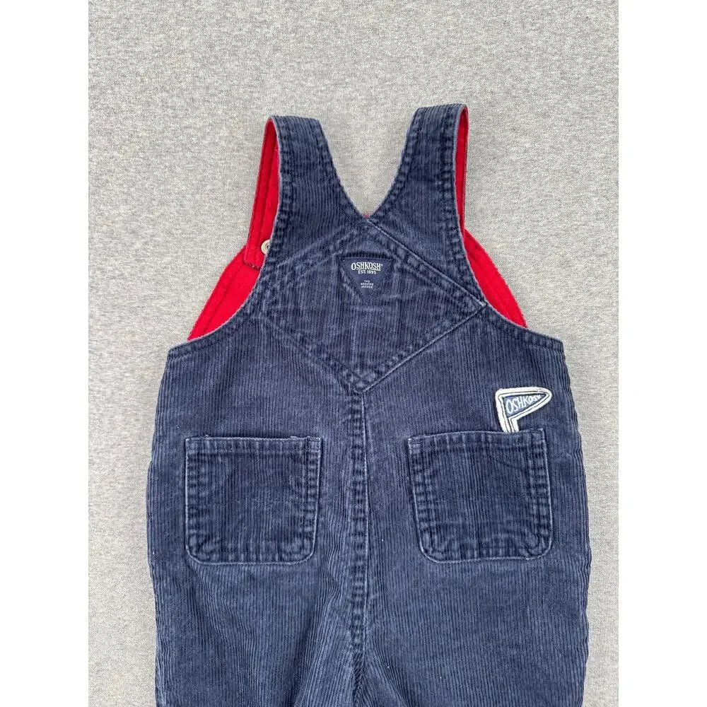 Vintage OshKosh Baby Corduroy Overalls 6/9 Months Navy Blue Owl Moose Patch